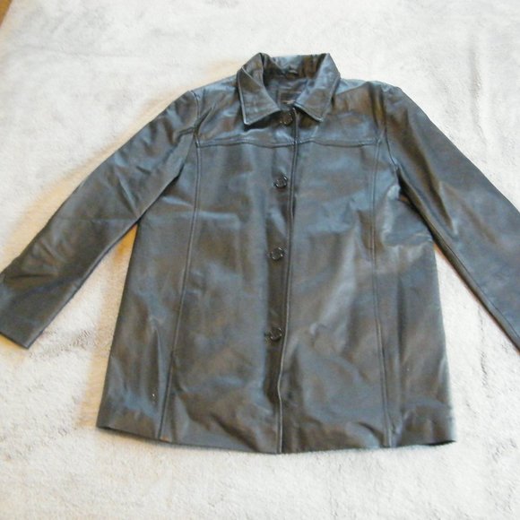 Women Leather Jacket Coat Size Large from Colebrook co - light scuff marks - Picture 1 of 7